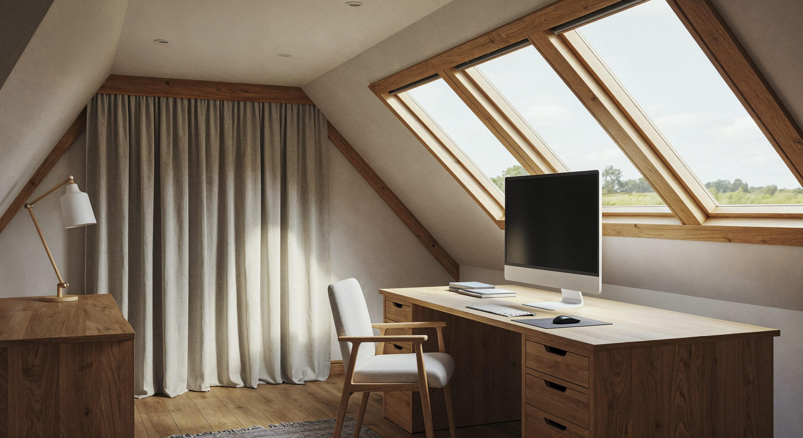 Verrière VELUX ouverte dans une chambre sous toiture